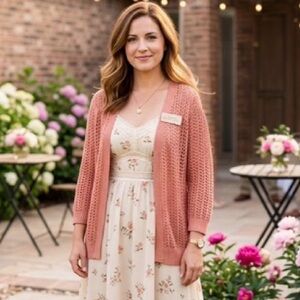 Blush Pink Open-Front
Crochet Cardigan